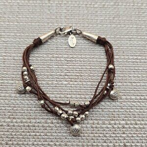 7 Inch Sterling Silver And Cord Floral Beaded Unique Bracelet A5084
